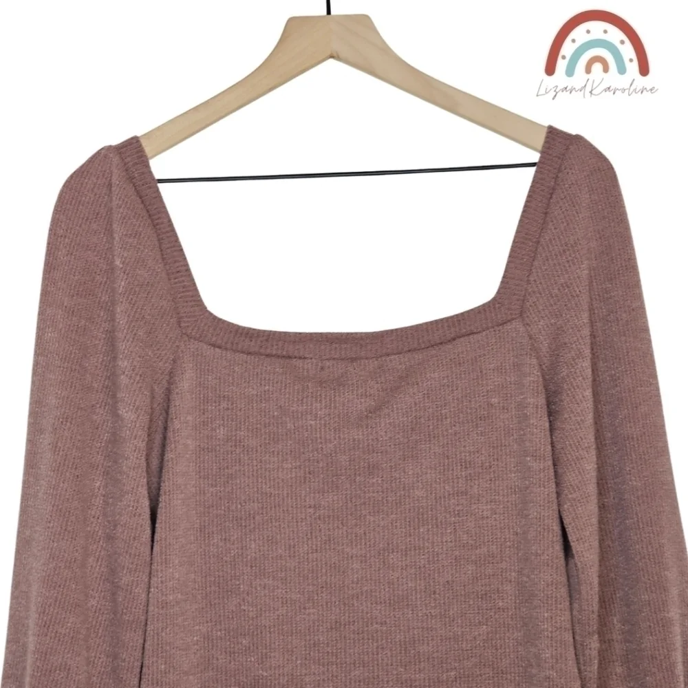 New! Heatherly Ribbed Knit Square Neck Sweater Top - Picture 5 of 11